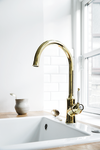 Damixa Tradition one-grip kitchen tap in polished brass